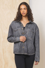 Denim Fleece Shacket | Vintage Havana Black Washed Denim