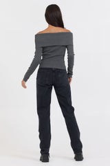 Heather Charcoal Off Shoulder Sweater | Vintage Havana Heather Charcoal