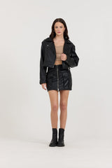 Black Leather Moto Jacket | Vintage Havana Black