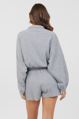 Heather Grey Bounded Textured Jersey Zip Up W/ Tie | Vintage Havana Heather Grey