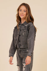 RHINESTONE FRINGE BLACK DENIM JACKET | Vintage Havana DENIM