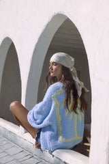Jacquard Palm Tree Cardigan | Vintage Havana Dusty Blue with Yellow