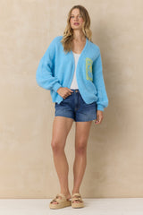 Jacquard Palm Tree Cardigan | Vintage Havana Dusty Blue with Yellow