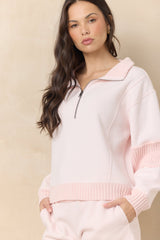 Vintage Fleece Quarter Zip with Rib | Vintage Havana Pink Hibiscus