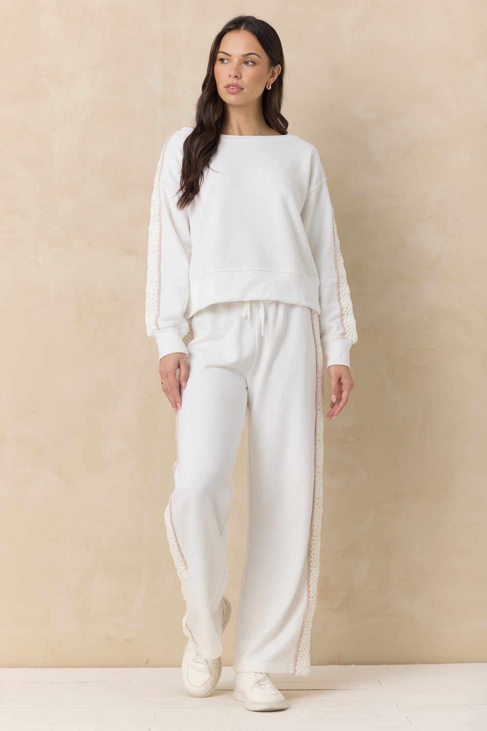 French Terry Crew Sweatshirt with Square Crochet Insert | Vintage Havana