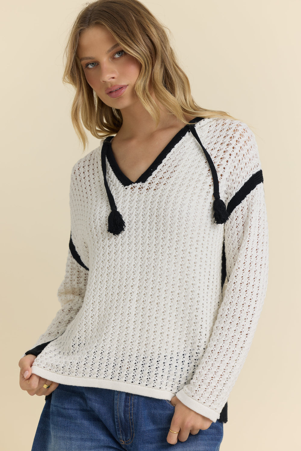 Contrast Crochet Hoodie | Vintage Havana