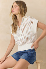 Open Knit Short Sleeve Quarter Zip Sweater | Vintage Havana Pastel Pink