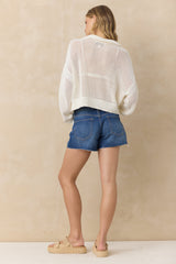 Open Knit Quarter Zip Sweater | Vintage Havana White
