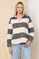Buffalo Stripe Quarter Button Up | Vintage Havana Black & Cream