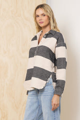 Buffalo Stripe Quarter Button Up | Vintage Havana Black & Cream