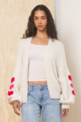 Heart Jacquard Cardigan | Vintage Havana Ecru w/ Red/Pink
