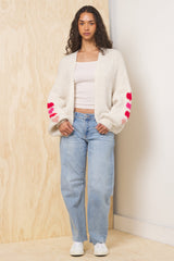 Heart Jacquard Cardigan | Vintage Havana Ecru w/ Red/Pink