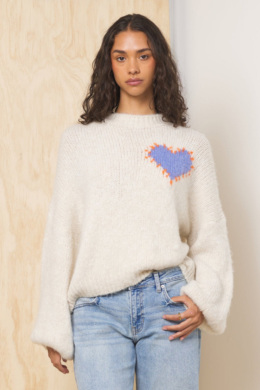 Jacquard Heart Sweater | Vintage Havana Ecru