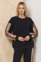 Burnout Fleece Color Block Crewneck | Vintage Havana Black
