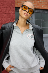 Von Dutch Quarter Zip with Print | Vintage Havana Heather Grey