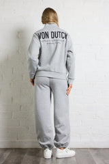 Von Dutch Quarter Zip with Print | Vintage Havana Heather Grey