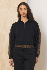 Heavy Surfwash Quarter Zip w/ Printed Insert | Vintage Havana Black w/ Leopard