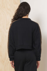 Heavy Surfwash Quarter Zip w/ Printed Insert | Vintage Havana Black w/ Leopard