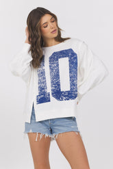 French Terry Varsity Crewneck | Vintage Havana Warm White w/ Navy