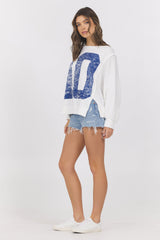French Terry Varsity Crewneck | Vintage Havana Warm White w/ Navy