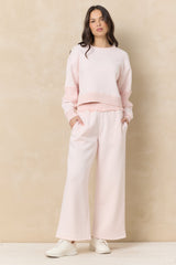 Vintage Fleece Wide Leg Pants with Rib | Vintage Havana Pink Hibiscus