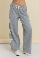 Reverse Terry Wide Leg Pants with Star Applique | Vintage Havana