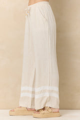 Linen Blend Wide Leg Pant with Contrast Stripe | Vintage Havana