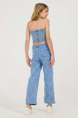 Kids Denim Blue Rope Stitch Wide Leg Pant | Vintage Havana