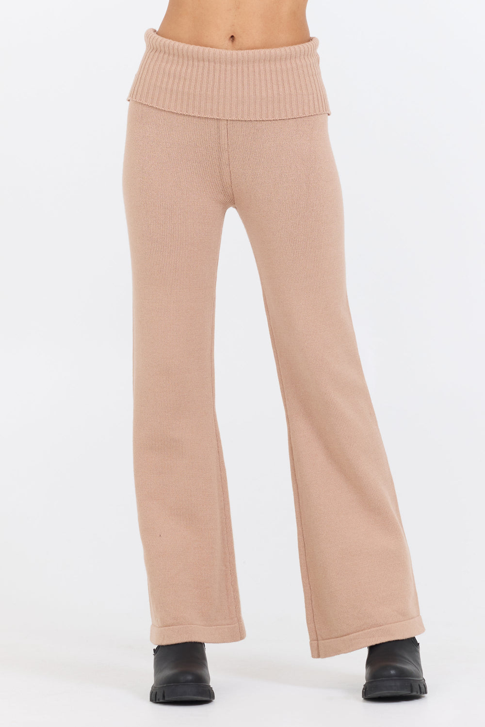 Salted Caramel Slim Fit Knit Fold Over Flare Pant | Vintage Havana Caramel