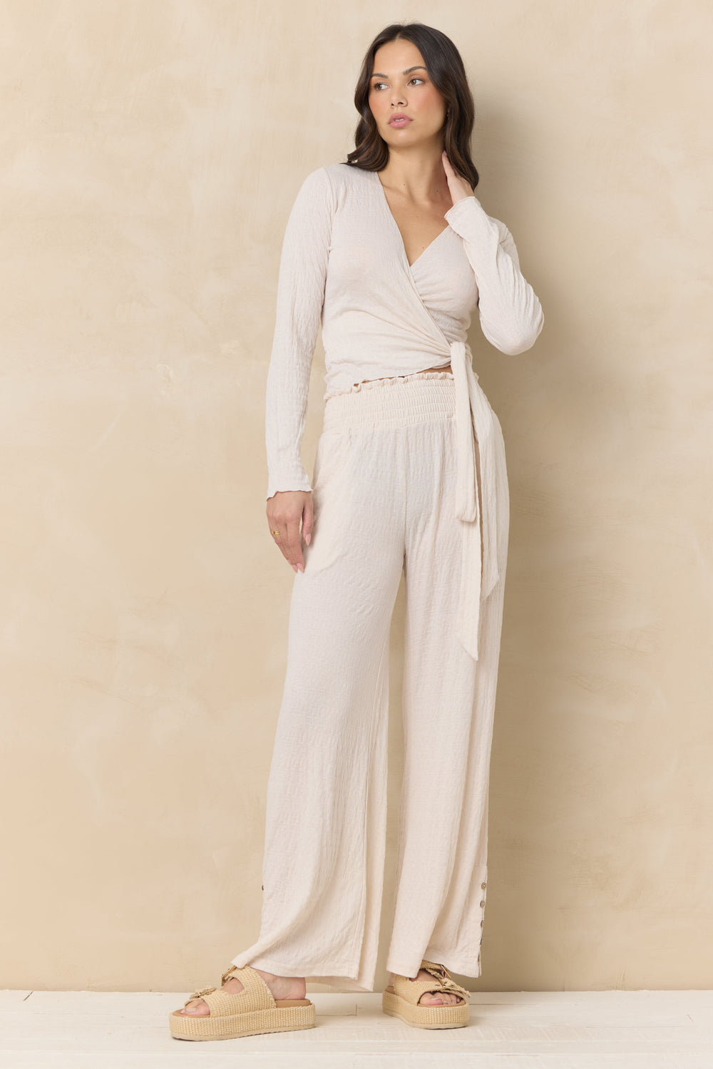 Crinkle Knit Wrap Top | Vintage Havana