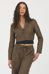 Faux Leather Cropped Blazer | Vintage Havana Brown