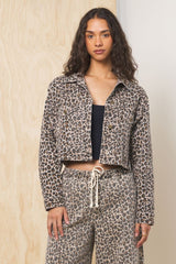 Stretch Denim Crop Jacket | Vintage Havana Leopard