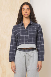 Flannel Shirt w/ French Terry Hem | Vintage Havana Midnight Plaid w/ Moon Grey
