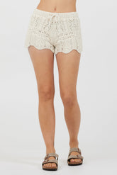 Ivory Crochet Knit Scallop Edge Shorts | Vintage Havana Ivory