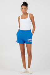 Royal Blue W/ Pink Puff "Good Vibes" Surf Wash Shorts | Vintage Havana Royal Blue