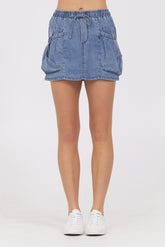 Washed Denim Tencel Bubble Skort | Vintage Havana Washed Denim