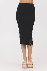 Black Rib Midi Skirt w/ Crochet Insert | Vintage Havana Black
