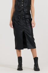 Black leather Zip Front Midi Skirt | Vintage Havana Black