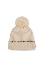 RIBBED POMPOM BEANIE - IVORY/TAN | Vintage Havana Ivory/Tan