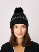 RIBBED POMPOM BEANIE - BLACK/IVORY | Vintage Havana Black/Ivory