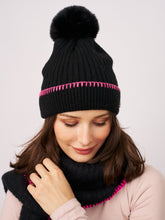 RIBBED POMPOM BEANIE - BLACK/PINK | Vintage Havana Black/Pink