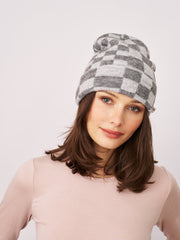 CHECK PATTERN BEANIE - GREY | Vintage Havana Grey