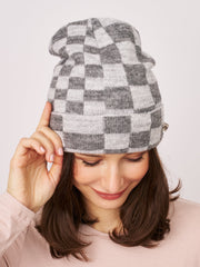 CHECK PATTERN BEANIE - GREY | Vintage Havana Grey