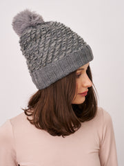 TURN UP POMPOM HAT - GREY | Vintage Havana Grey