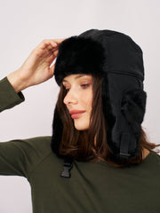 FUR TRAPPER HAT - BLACK | Vintage Havana Black