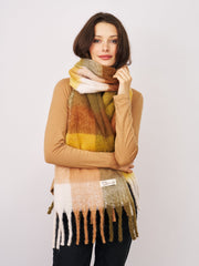 CHECK BRUSH TASSEL SCARF - YELLOW | Vintage Havana Yellow