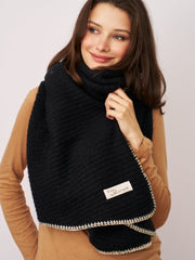 BLANKET STITCH KNIT SCARF - BLACK/IVORY | Vintage Havana Black/Ivory