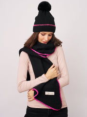 BLANKET STITCH KNIT SCARF - BLACK/B PINK | Vintage Havana Black/B Pink
