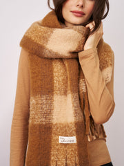 CHECK TASSEL SCARF - TAN | Vintage Havana Tan