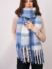 CHECK TASSEL SCARF - BLUE | Vintage Havana Blue